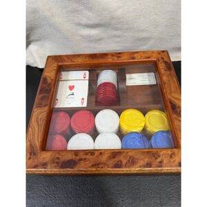 Agresti Poker Set‎ Brown Luxury Italian Burl Wood Glass Top Game Box
